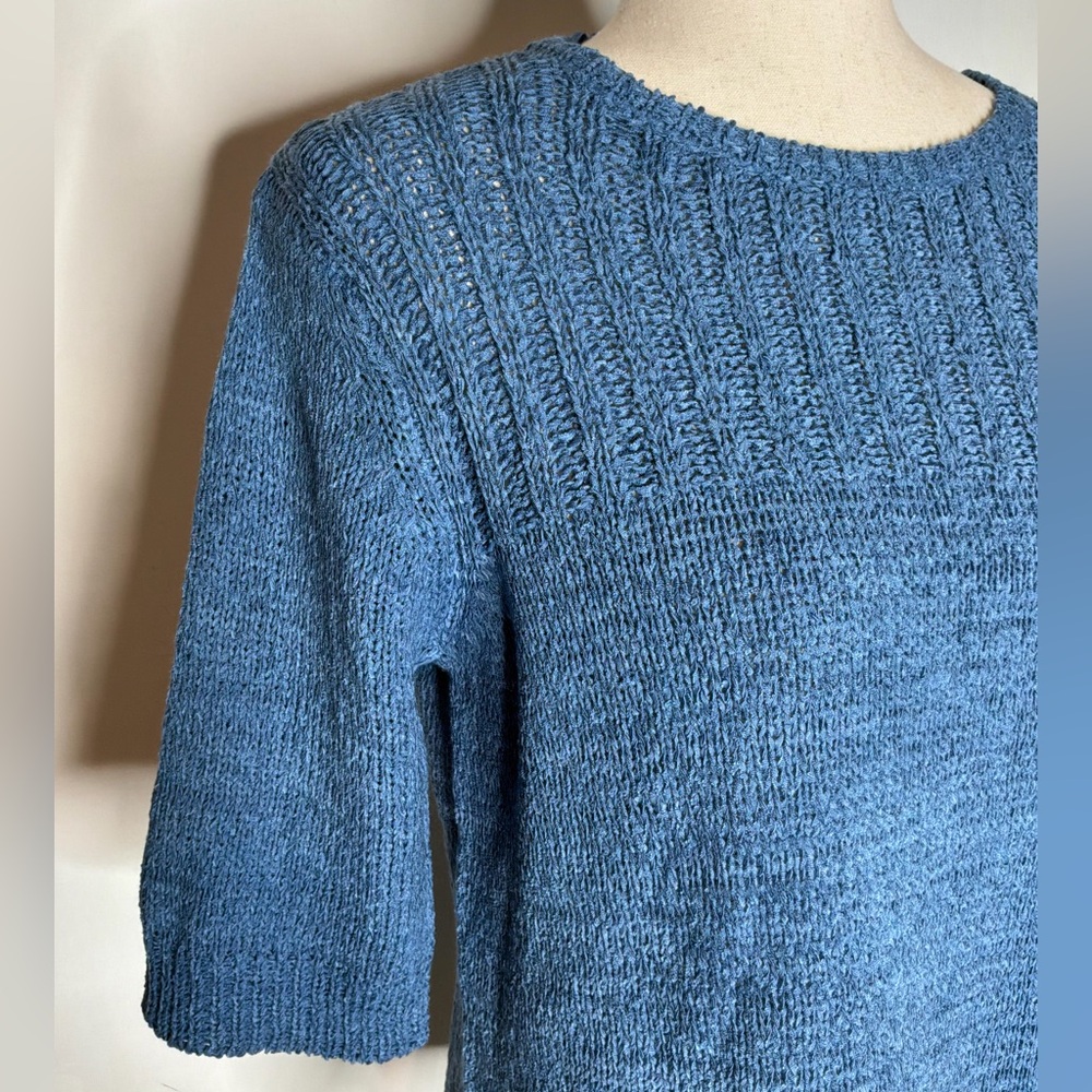 Melissa Paige Riverside Blue Crewneck Ribbon Knit Short Sleeve Sweater Size XL